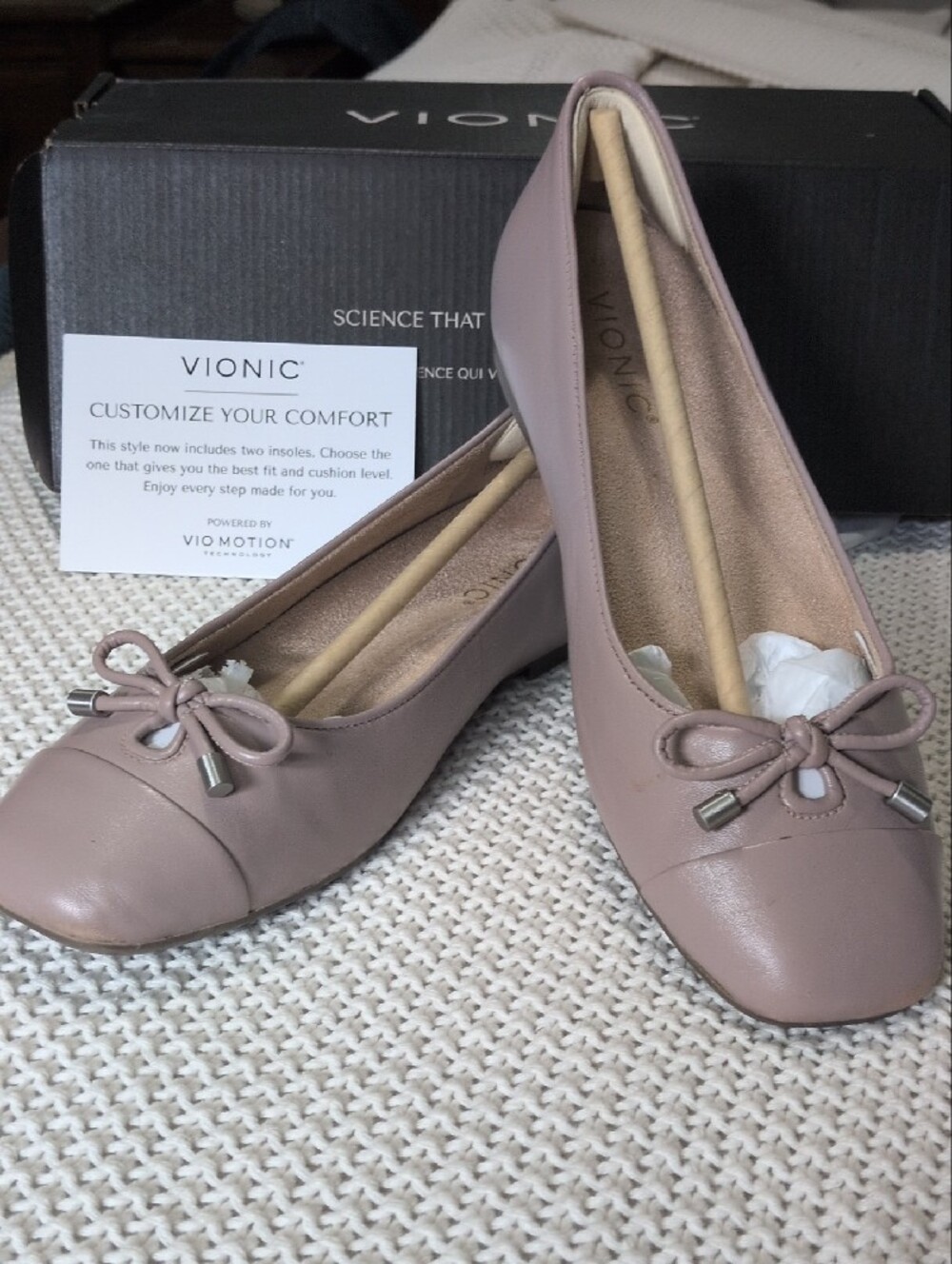 Vionic Women’s Leather Mauve Bow Klara Ballet Flats